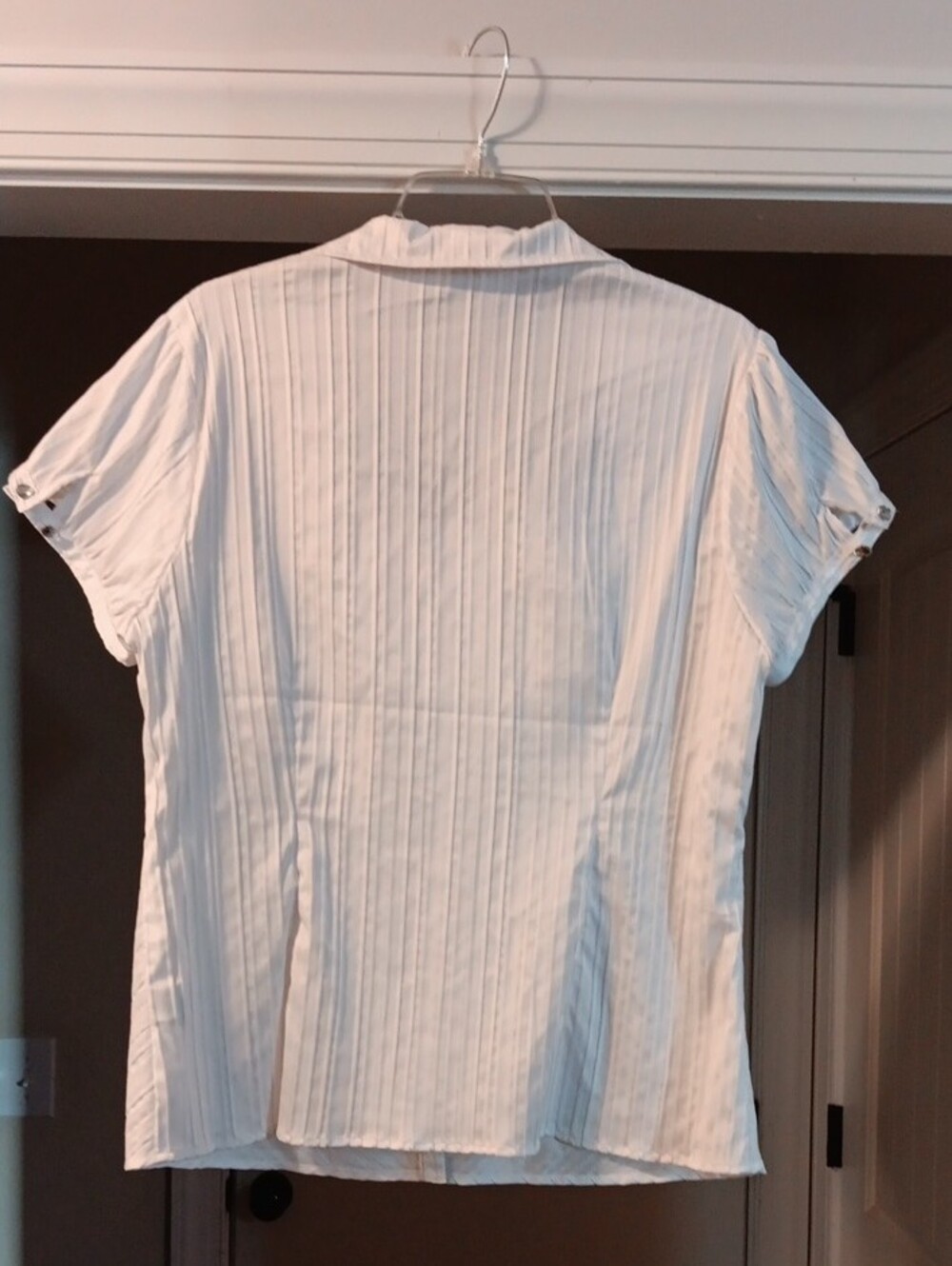 dressbarn White Short-Sleeve Button Down Blouse - Picture 10 of 11